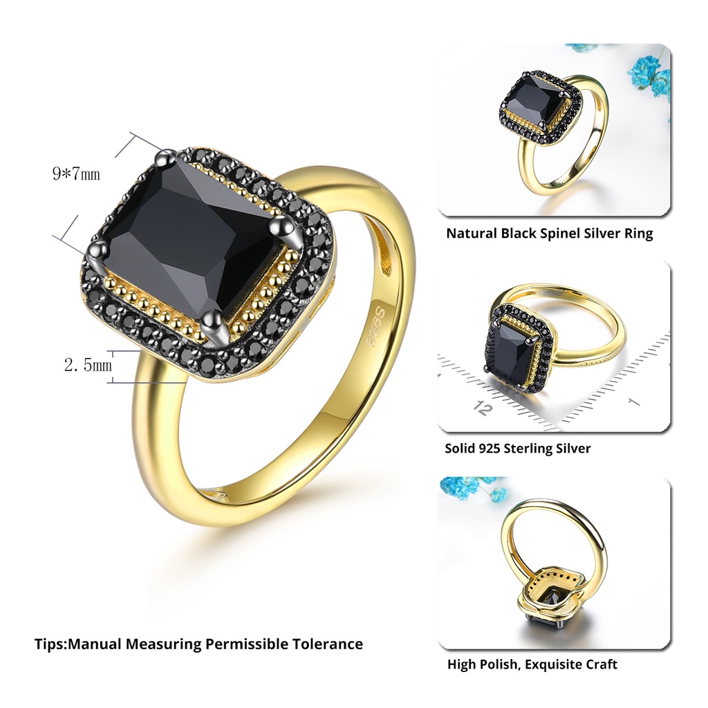Nhẫn Mạ Vàng / Bạc 925 Đính Đá Tự Nhiên Màu Đen 2.6 Carats Thời Trang Cho Nữ