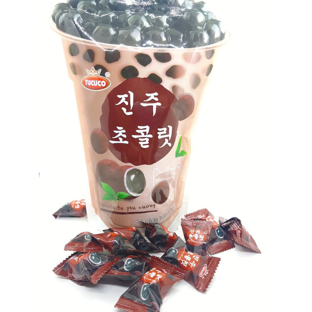 Kẹo trà sữa trân châu phủ ca cao Fucuco - Ăn vặt hot phong cách Đài Loan - Kẹo socola chocolate lễ tết năm mới 2021