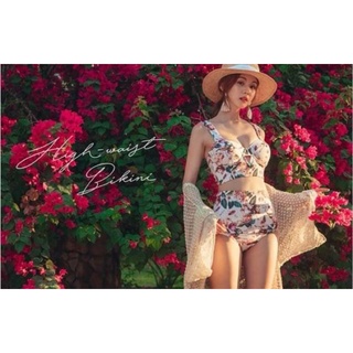 (có sẵn, ảnh thật) set bikini hoa vintage cạp cao