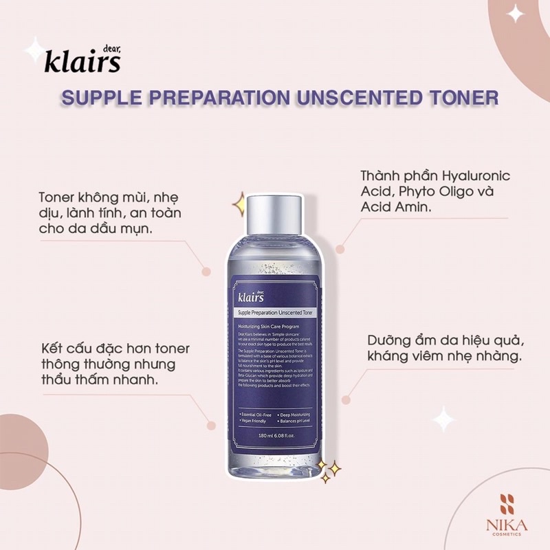 Nước hoa hồng cân bằng da Klairs Supple Preparation Toner 180ml