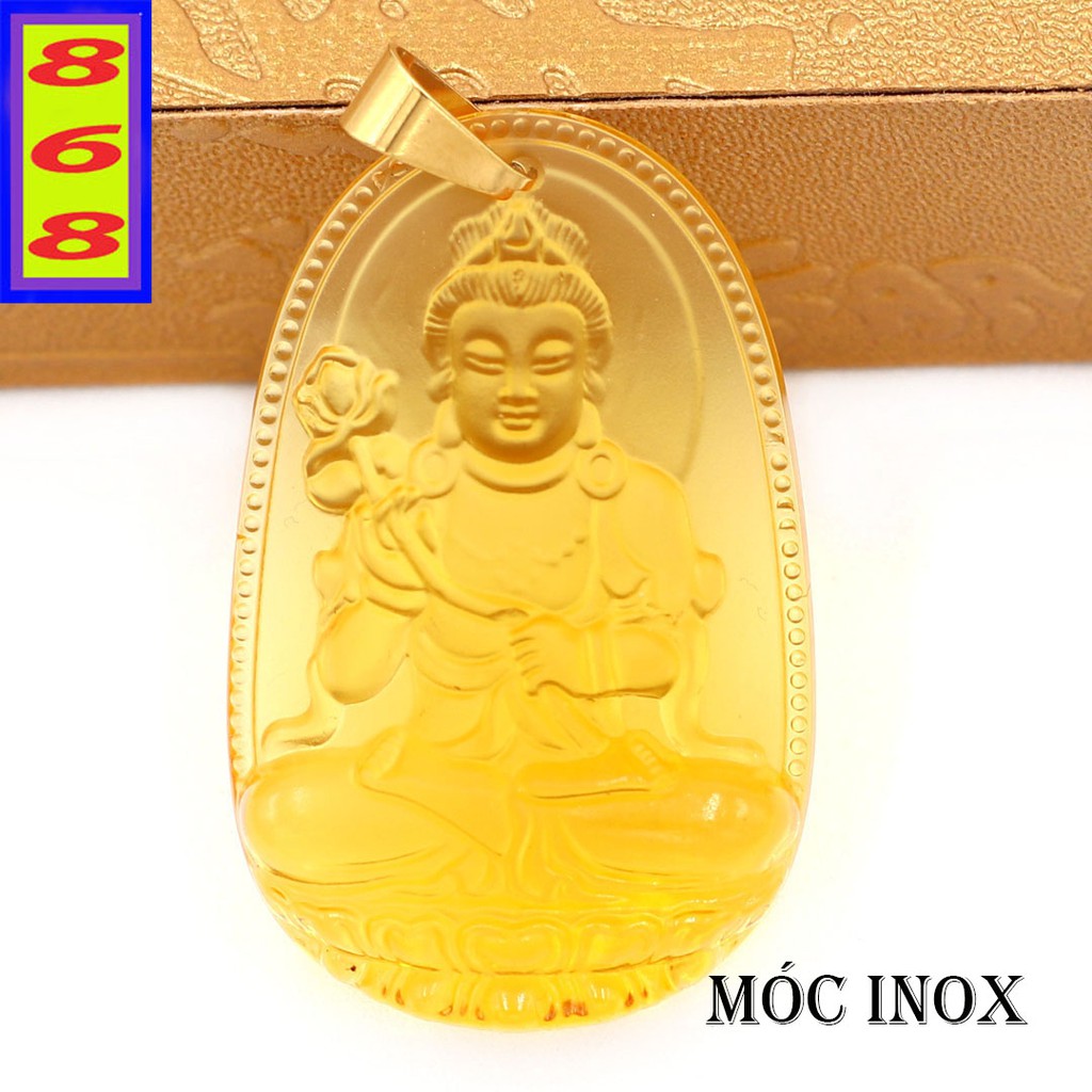 Mặt phật Đại Thế Chí Bồ Tát Pha Lê vàng 5cm - Phật bản mệnh tuổi Ngọ - Mặt size lớn - Tặng kèm móc inox