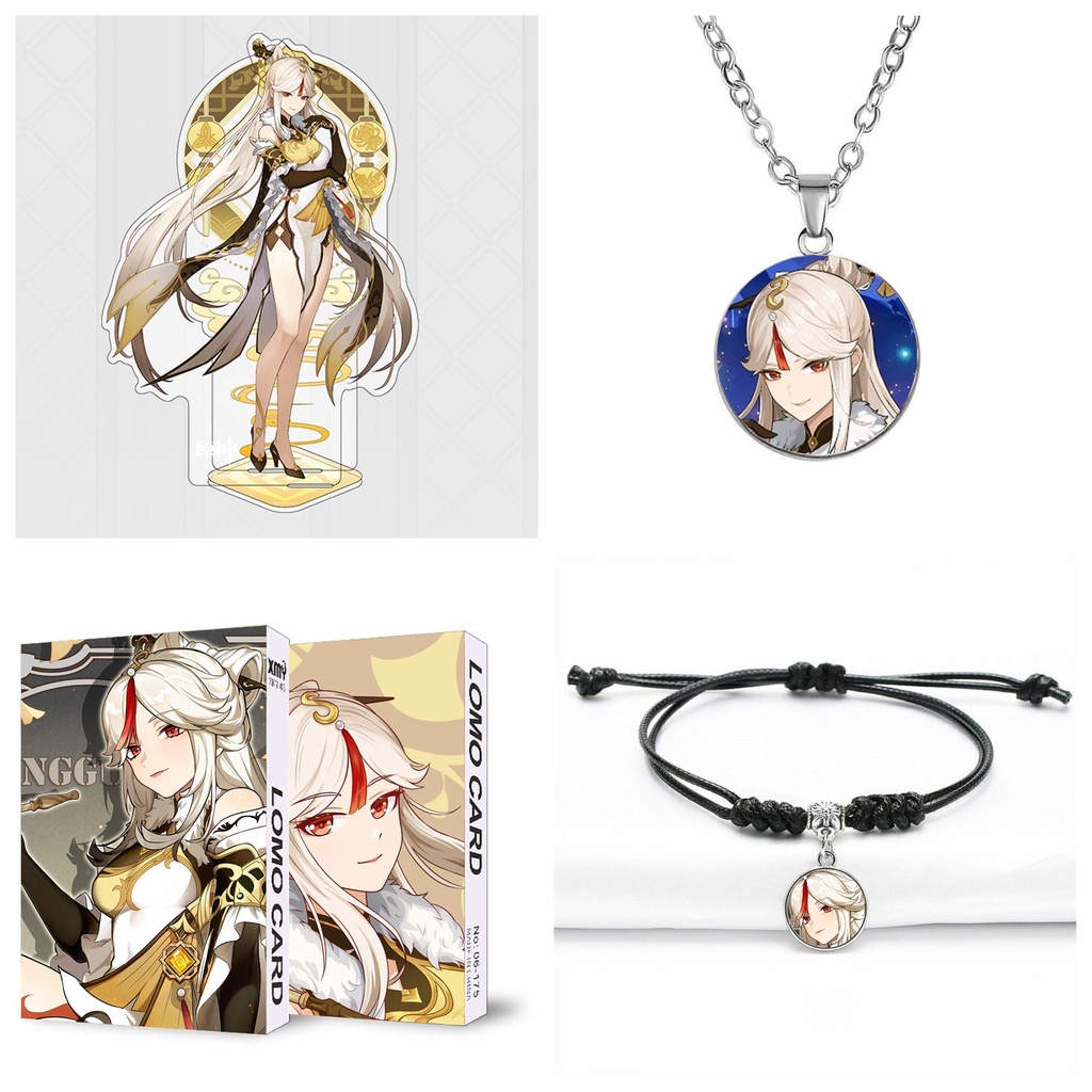 (ngẫu nhiên) COMBO 4 món nhân vật NINGGUANG game GENSHIN IMPACT standee lomo dây chuyền vòng tay anime chibi