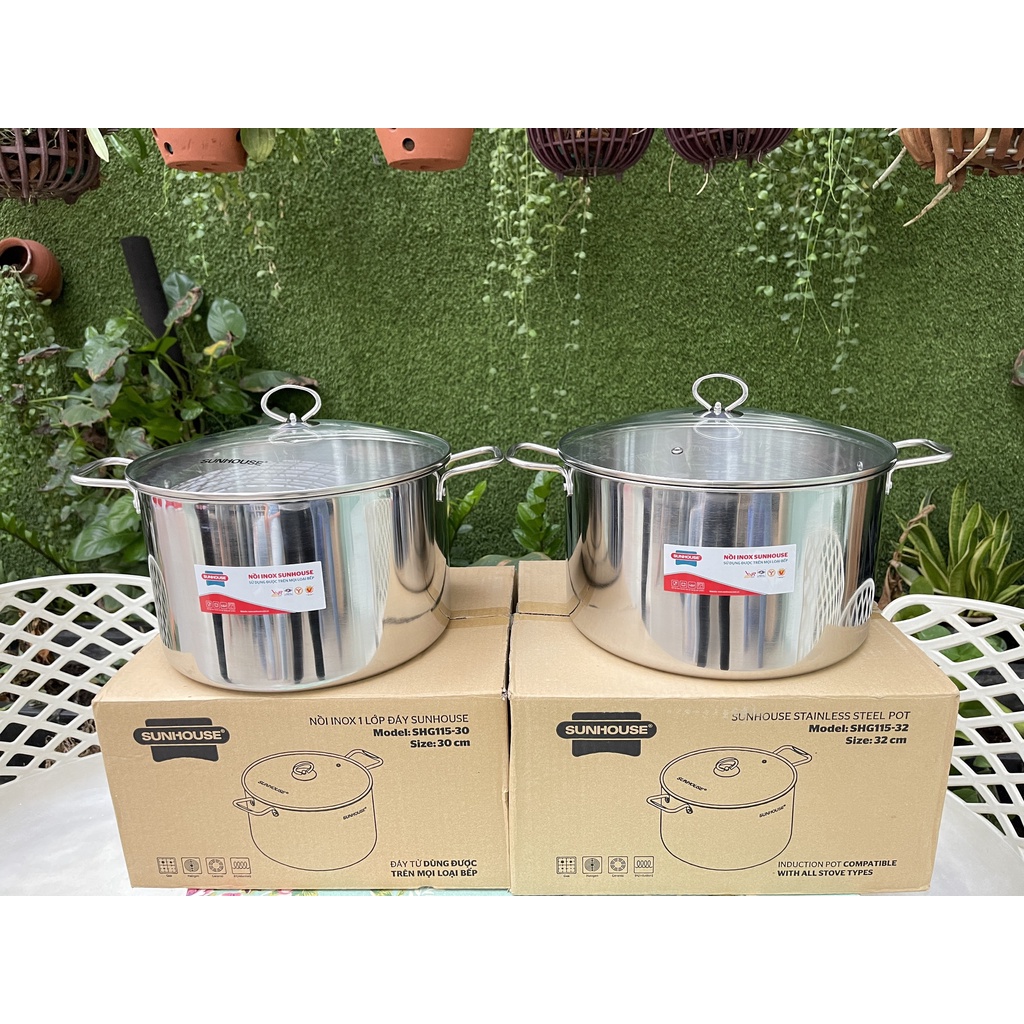 Nồi luộc gà inox 3 đáy SUNHOUSE 28 - 30 - 32 CM chính hãng