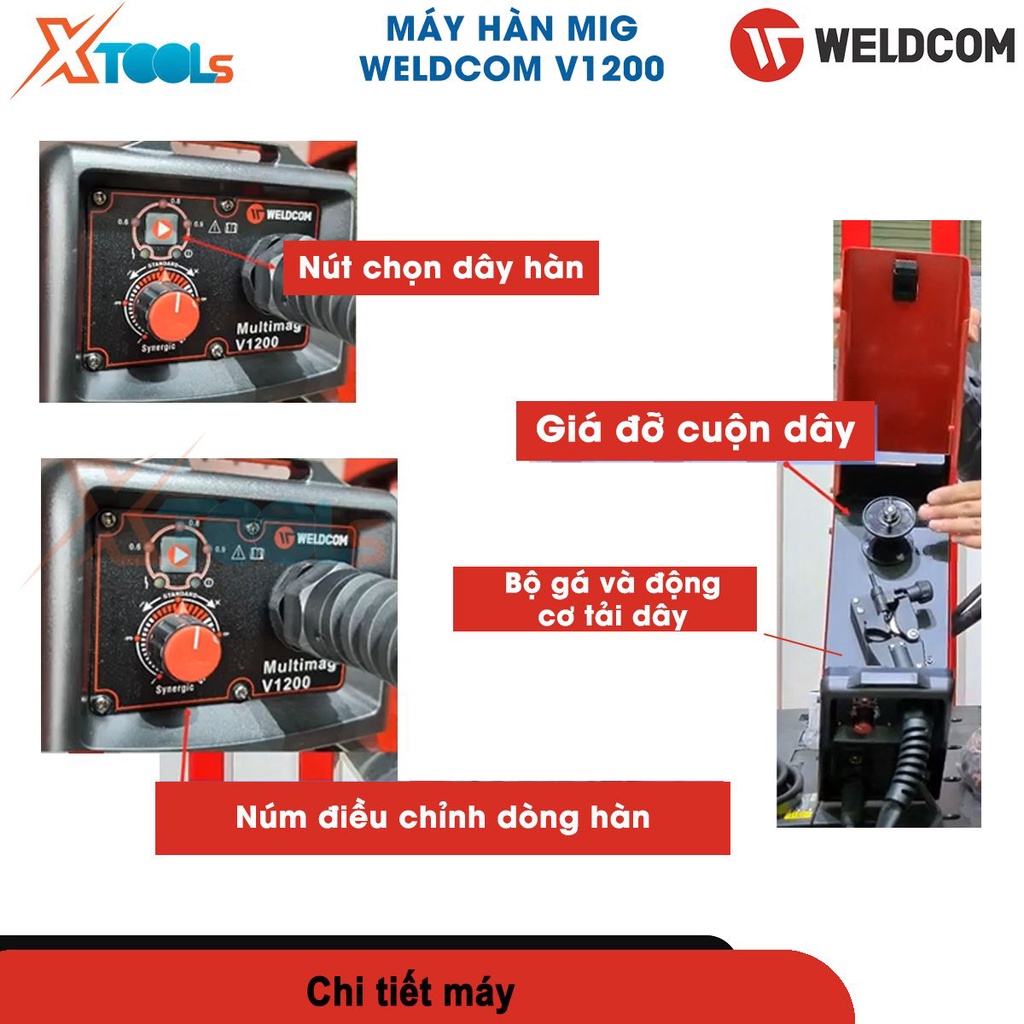 Máy hàn mig bán tự động Weldcom Multimag V1200 phạm vi điều chỉnh dòng hàn 40A - 120A [CHÍNH HÃNG][XTOOLS]