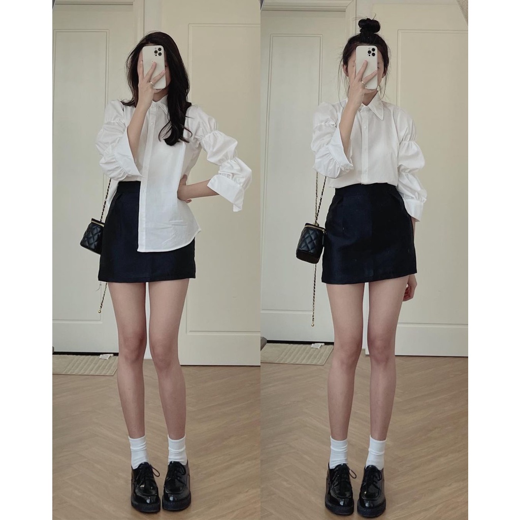 [SẴN/VIDEO] ÁO SƠ MI XIAOZING TAY BO CÁCH ĐIỆU ÁO TRẮNG SANG CHẢNH KHÔNG NHĂN