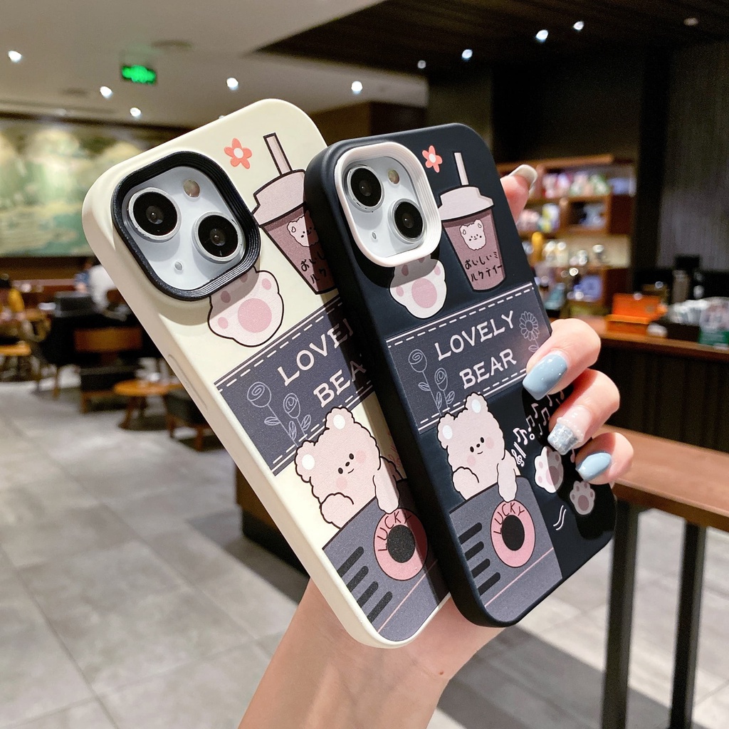 Ốp Điện Thoại Hình Trà Sữa Gấu 3 Trong 1 Chống Sốc Cho iPhone 14 / 13 / 12 / 11 / X / 8 / 7P