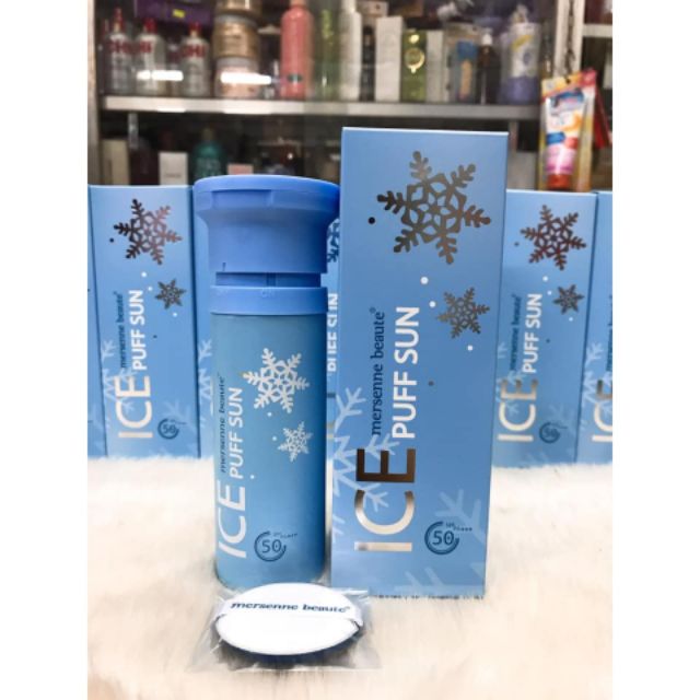 kem chống nắng ice sun xanh - Kem chống nắng Ice Puff Sun Mersenne Beaute pha lê tuyết Hàn Quốc | BigBuy360 - bigbuy360.vn