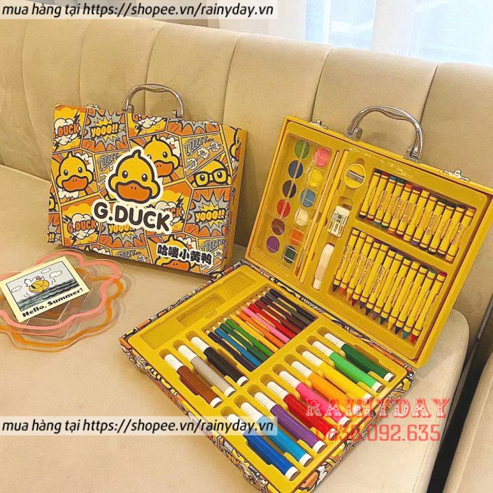 Bộ bút màu cho bé 67 chi tiết, hộp màu cho bé gái trai tập tô vẽ gồm bút chì màu, sáp màu, màu nước