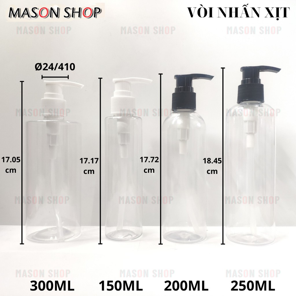 CHAI CHIẾT MỸ PHẨM CÓ VÒI NHẤN 150ml 200ml 250ml 300ml ĐỰNG SỮA TẮM XÀ PHÒNG DẦU GỘILỌ NHỰA PET TRONG SUỐT giá rẻ