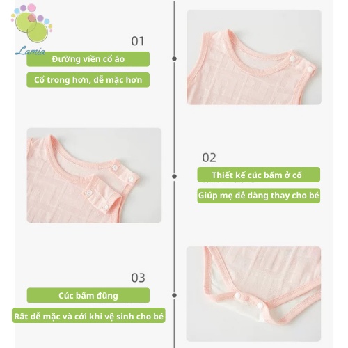 Bộ Bodysuit Sát Nách Mùa Hè Vải Thông Hơi Mỏng Mát Cho Bé Sơ Sinh Lamia 𝟎𝟗𝐁𝐃𝐒