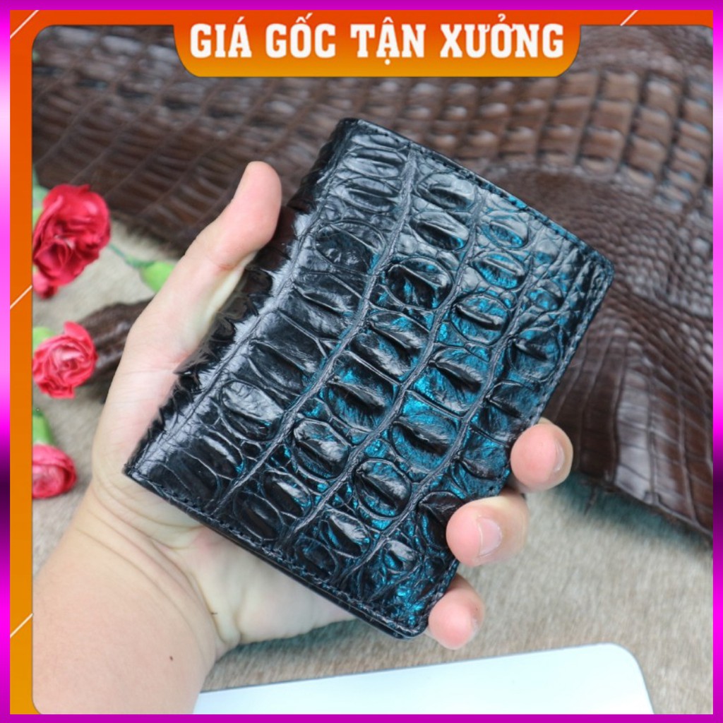 Bóp Đứng 2 Mặt Da Cá Sấu CB02-01D {Vân Đuôi Cá Sấu - Màu Đen} Hãng Konavis Shop FA