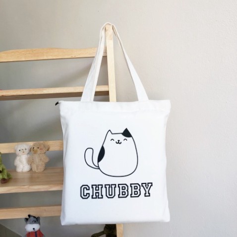 Túi tote vải canvas có khoá kéo miệng in hình chú èo mập cực cute