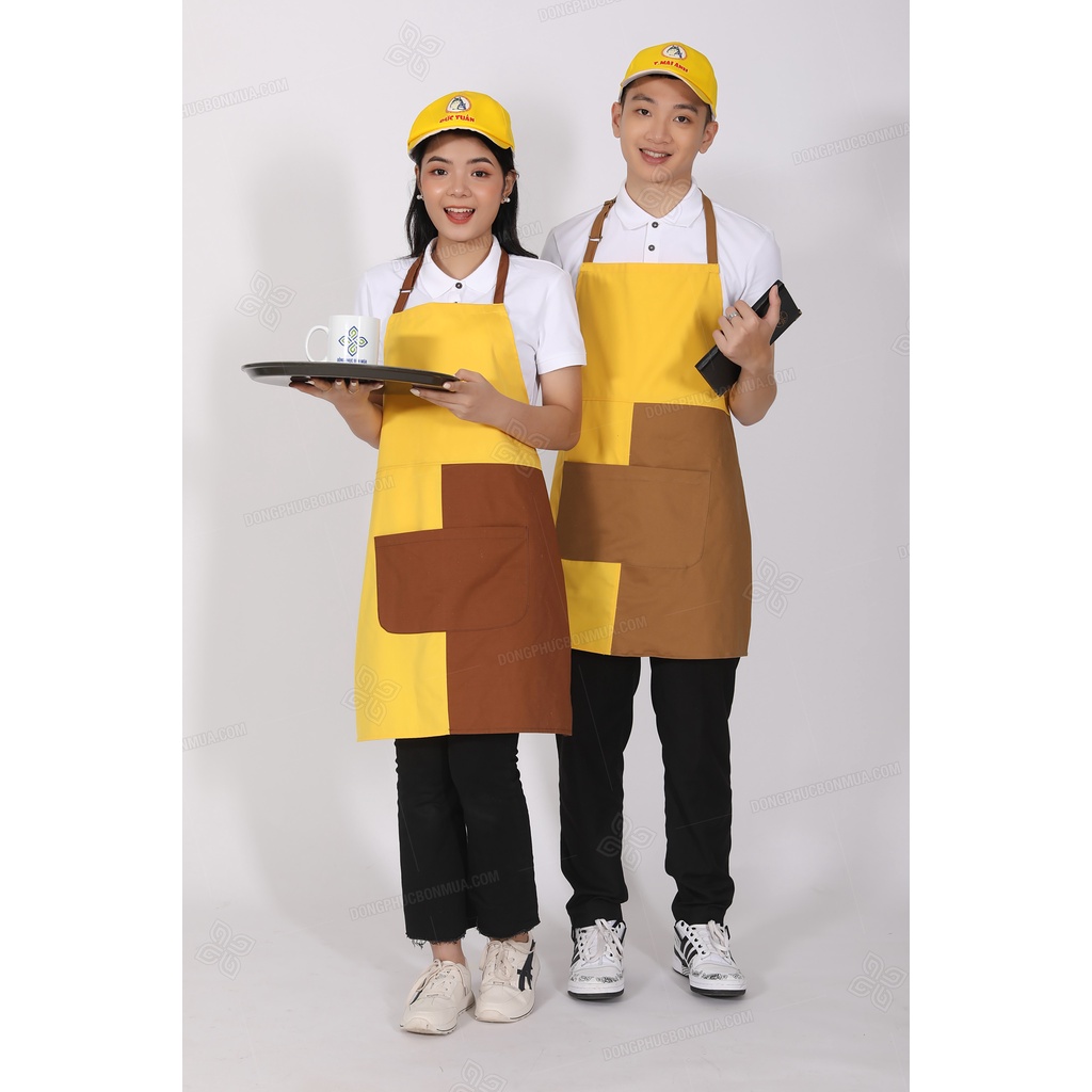 Tạp dề pha chế Cao Cấp có túi, tạp dề nấu ăn  sử dụng trong quán cà phê nhà bếp sẵn hàng kèm video TD1.2.04-7