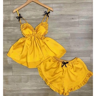 Set bộ ngủ 2 dây đính nơ chất phi lụa loại 1