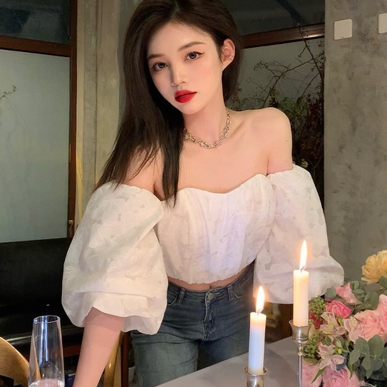 【ZHELIHANGFEI】Áo Chiffon Tay Phồng Cổ Chữ V Thời Trang Cao Cấp Quyến Rũ Cho Nữ