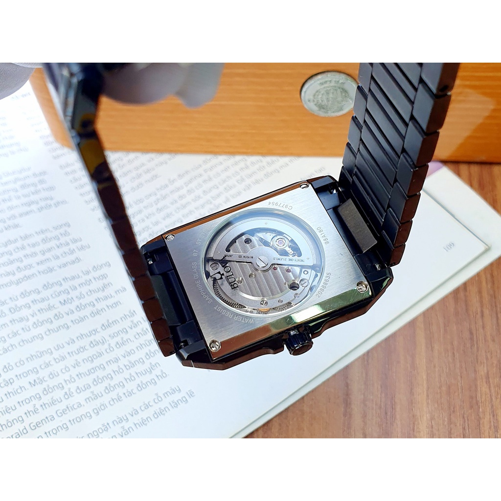 Đồng hồ nam dây thép Bulova Open Heart Automatic Black Dial 98A180