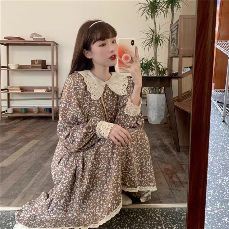 Đầm baby doll hoa dáng dài bigsize vintage bầu mặc được
