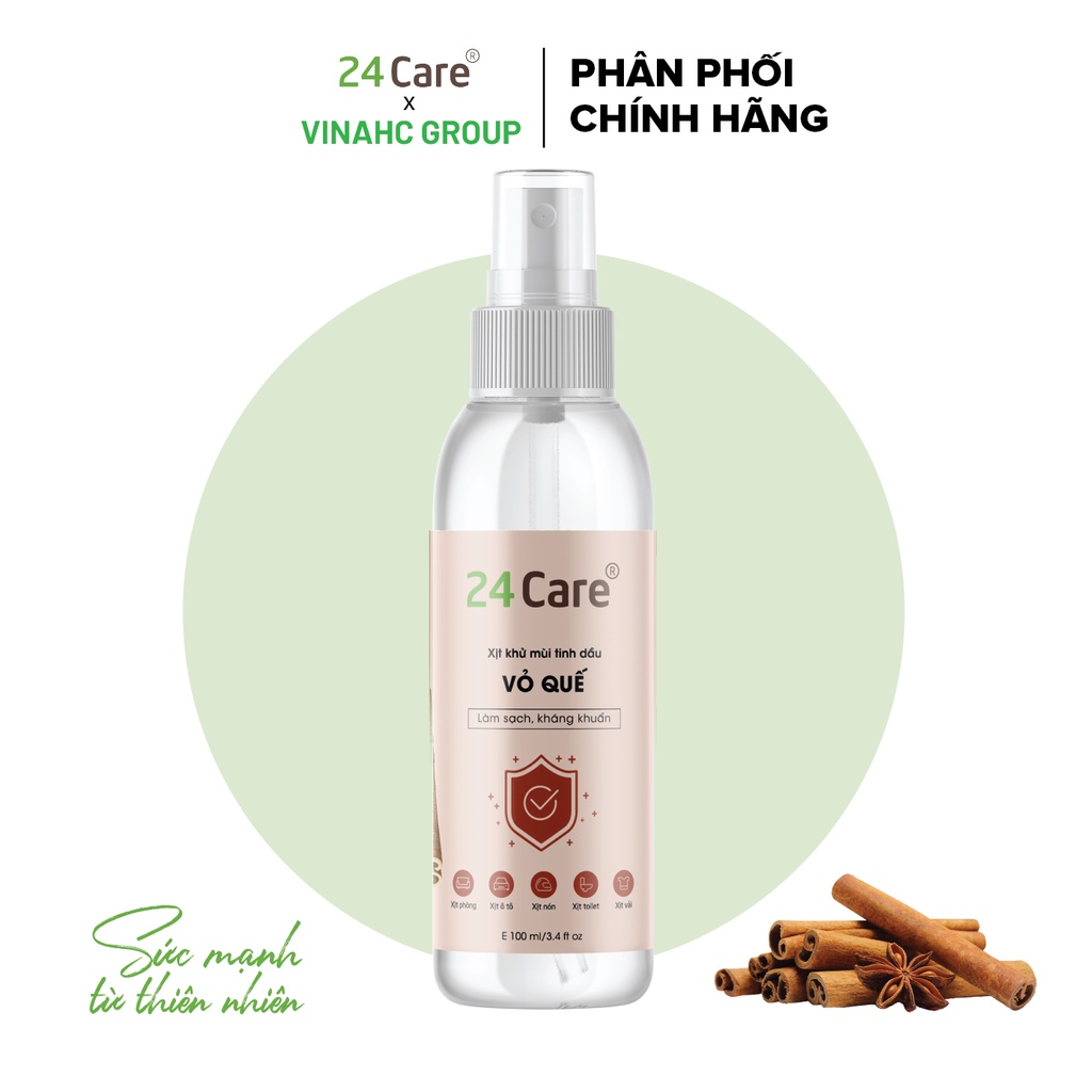 [KHÁNG KHUẨN] Tinh dầu xịt phòng kháng khuẩn Quế 24Care nguồn gốc thiên nhiên 100ml