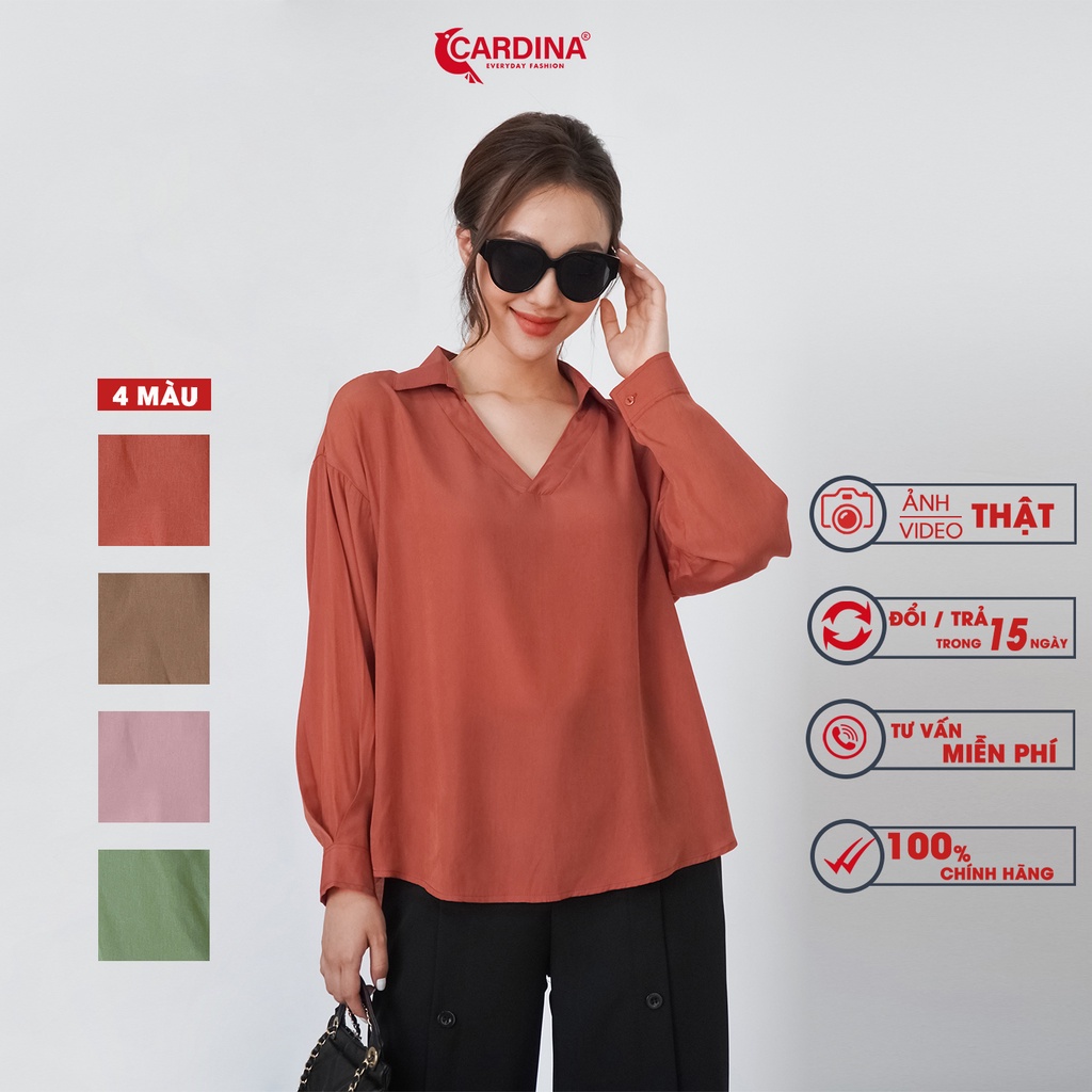 Áo Sơ Mi Nữ 𝐂𝐀𝐑𝐃𝐈𝐍𝐀 Đồ Công Sở Chất Lụa Boy Hàn Cao Cấp Cổ Chữ V Dài Tay Form Rộng Trẻ Trung Hiện Đại 2AF04