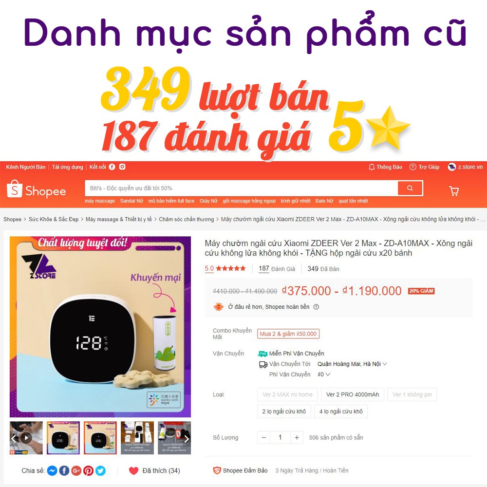 Máy chườm ngải cứu Xiaomi ZDEER Ver 2 Max - ZDA10MAX - ZDA9 - hộp quà biếu - Xông ngải cứu không lửa không khói