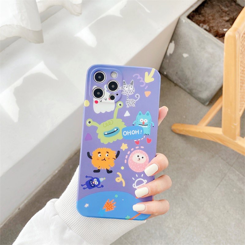 Ốp lưng iphone Monster Tím cạnh vuông BVC 5/5s/6/6plus/6splus/7/7plus/8/8plus/x/xs/11/12/pro/max/plus/promax/mini/case