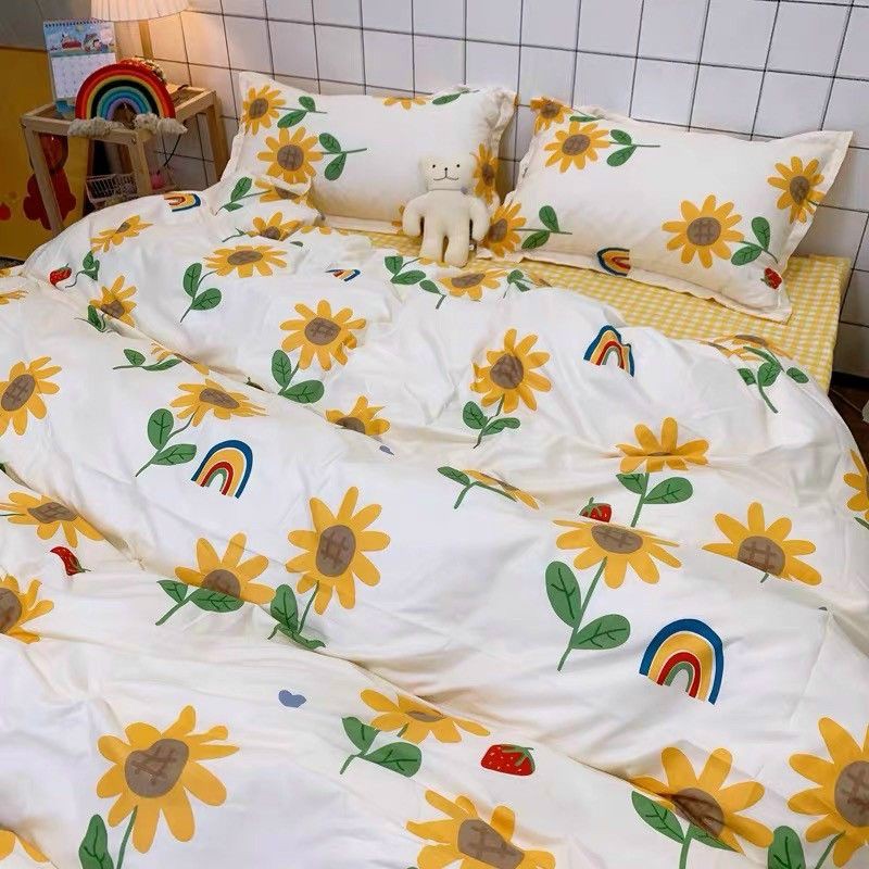Bộ Drap và Chăn Phao Cotton Poly Hoa Mẫu Mới