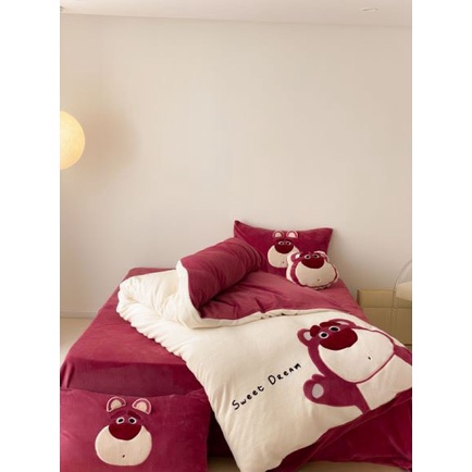 Bộ Chăn Ga Gối Nỉ Nhung Cao Cấp Họa Tiết Hoạt Hình Disney Ngộ Nghĩnh Luna Bedding