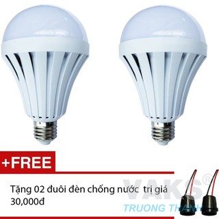 Bộ 2 bóng đèn LED búp thông minh tự sáng khi cúp điện Smart bulb 12W + Tặng 2 đuôi đèn chống nước