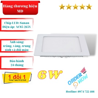 Đèn LED âm trần siêu mỏng vuông MD02 6W tiết kiệm điện năng, đủ kích thước, đèn led downlight bền, rẻ, bảo hành 24 tháng