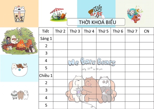 3 Thời khoá biểu dễ thương , thời khoá hiểu hình ngộ cute