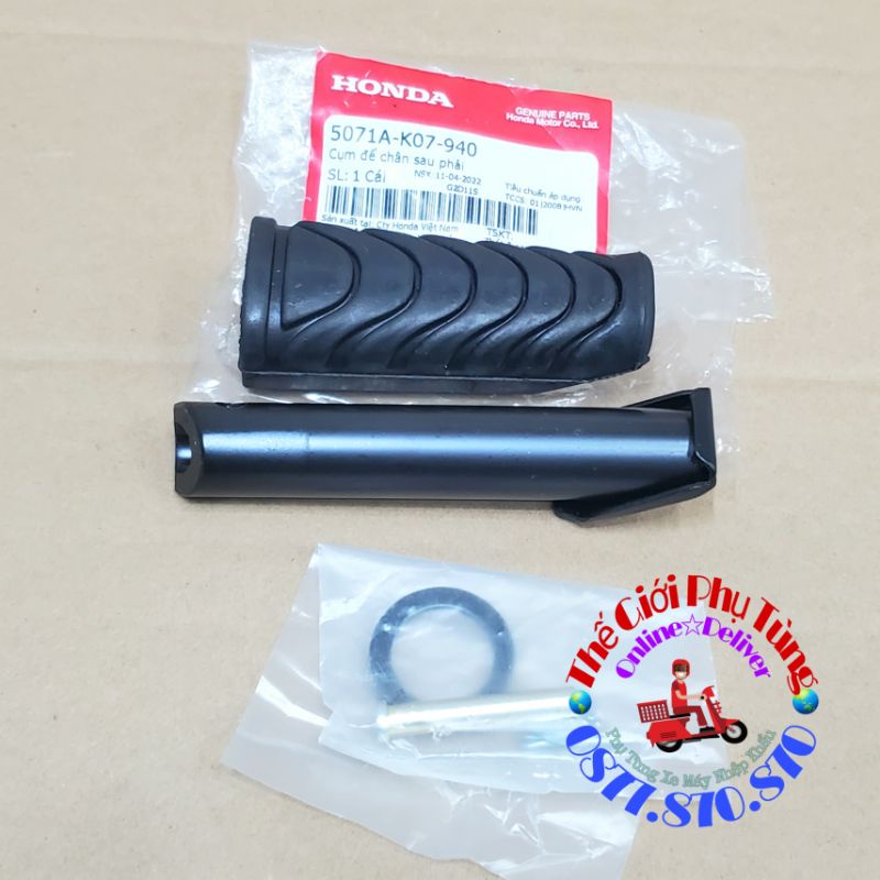 Bộ cao su gác chân xếp sau Air Blade 110 - Wave S110 zin Honda Việt Nam - 5071B-K07-940/ 5071A-K07-940