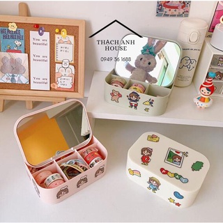 Hộp Đựng Phụ Kiện Mini Đa Năng Có Gương Kèm Sticker