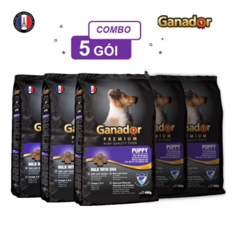 5 gói ganador puppy 400g- thức ăn cho chó vị sữa bổ sung DHA