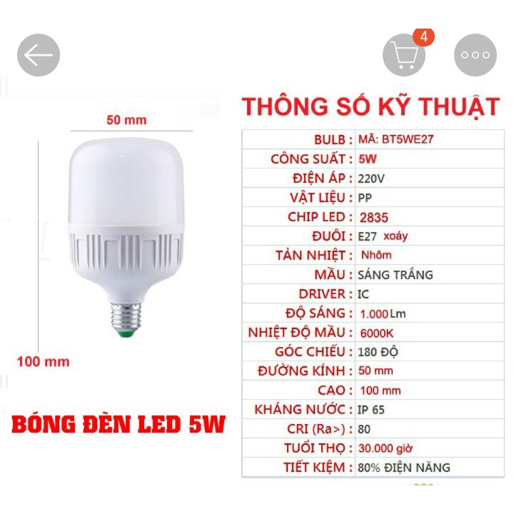 Bóng đèn LED trụ tròn 20W / 30W (đèn bulb) - chip LG ánh sáng chuẩn