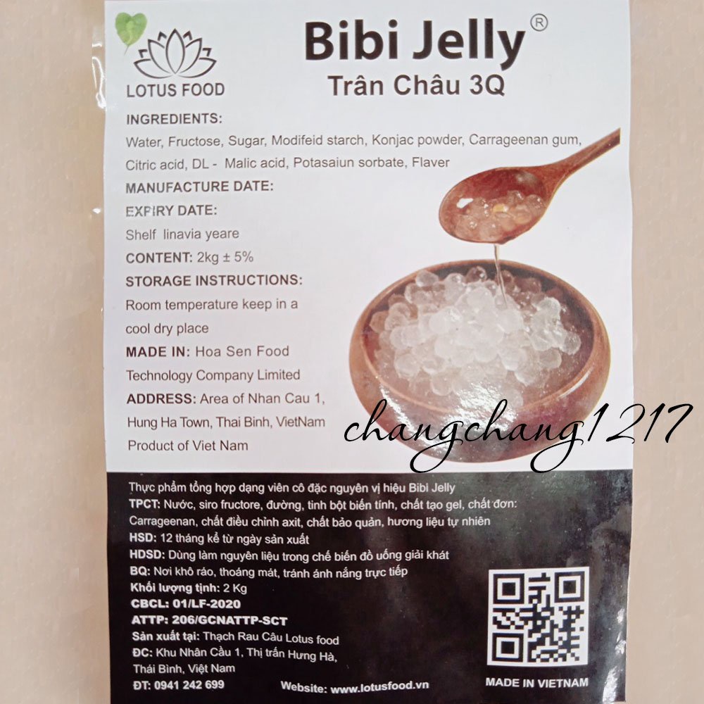 Thạch Ngọc Trai (Trân Châu) Trắng Caramel 3Q Bibi Gói 2kg