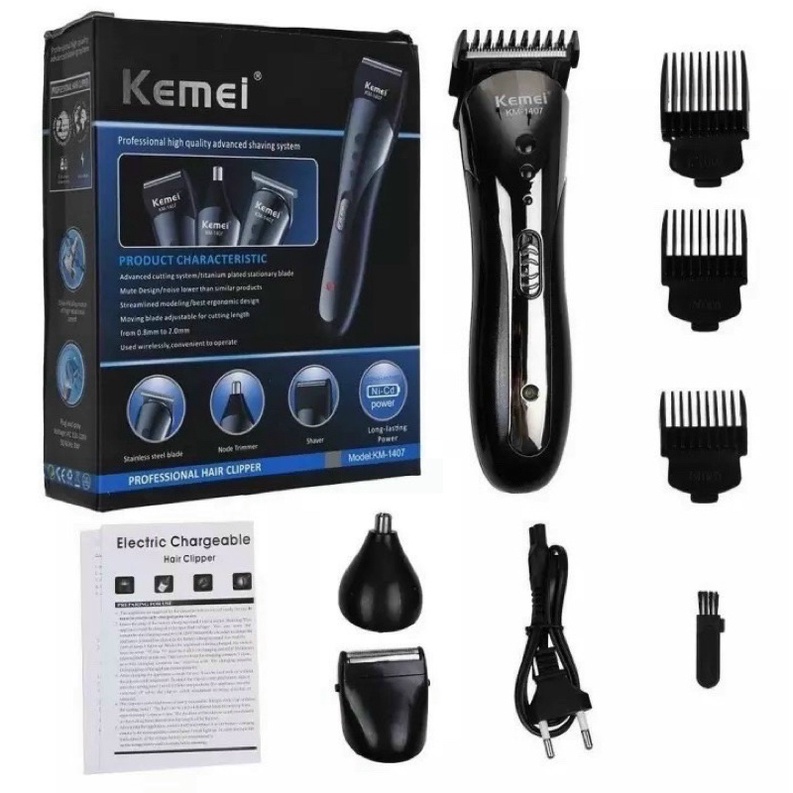 Tông đơ kiêm máy cạo râu, tỉa lông mũi 3 trong 1 Kemei KM-1407