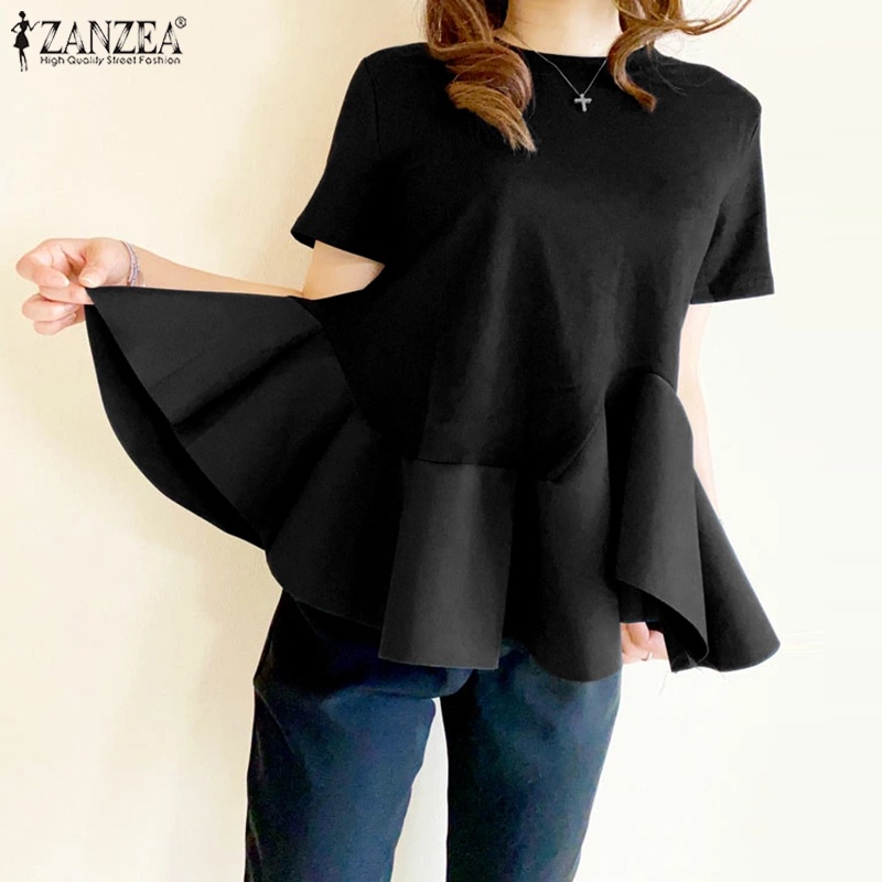 Áo tay ngắn ZANZEA cổ tròn vạt lệch thời trang cho nữ