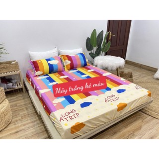 Bộ Ga Gối 3 Món Siêu Đẹp🌟2mx2m2🌟mẫu mới (MẪU MÂY TRẮNG KẺ MÀU)