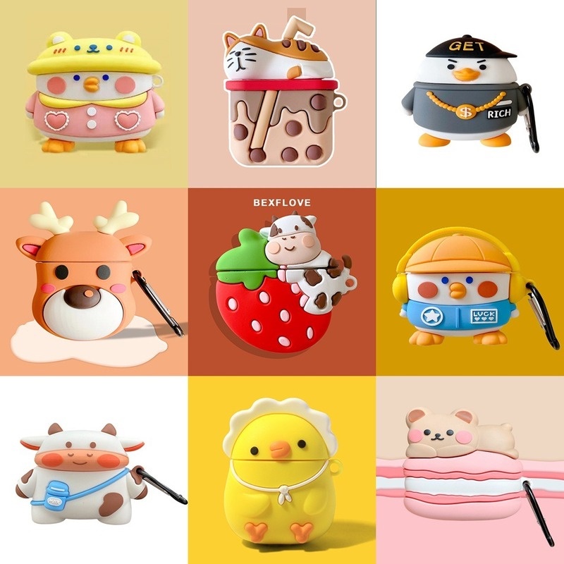 Vỏ bảo vệ hộp sạc tai nghe bluetooth không dây bằng silicon hình động vật dễ thương cho Airpods 1 / 2 / 3pro