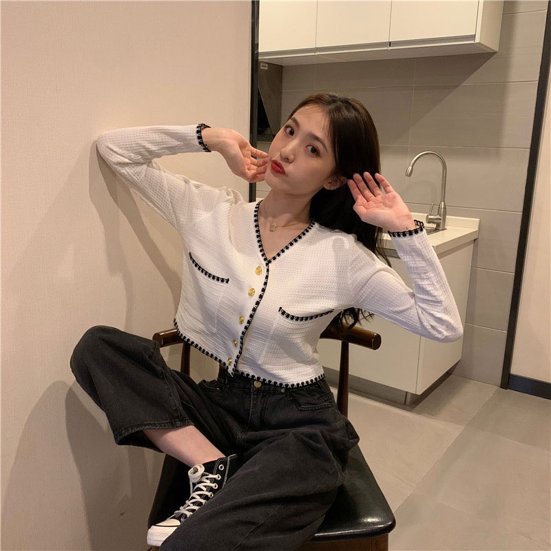 Áo khoác cardigan XINLANYASHE tay dài cổ chữ V phong cách Hàn Quốc cho nữ