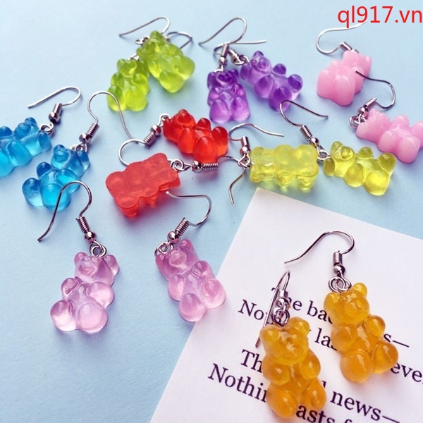 1 Cặp Bông Tai Hình Gấu Gummy Mini Dễ Thương