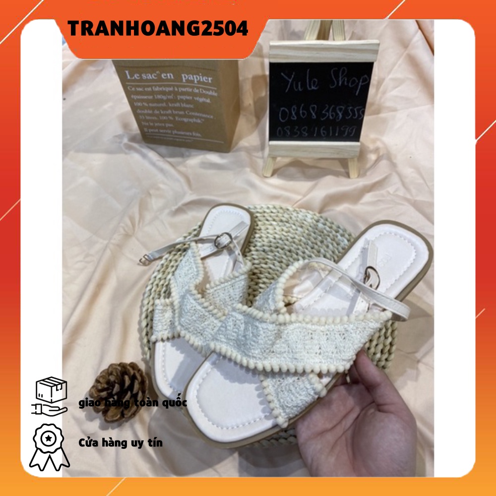 Xăng Đan Đế Bằng Hở Ngón Quai Chéo Xinh Xắn Dành Cho Nữ
