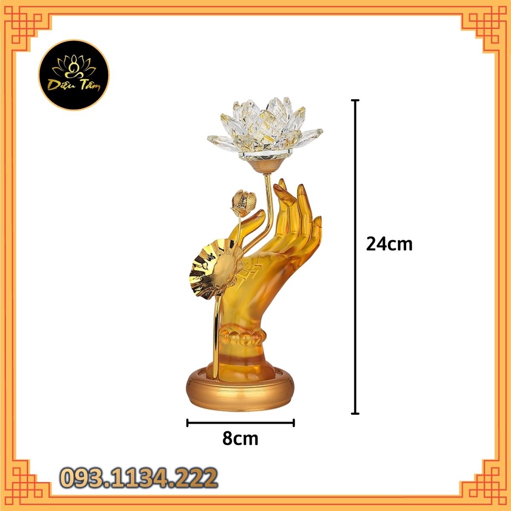 Đèn tay Phật đổi màu cầm hoa sen vàng