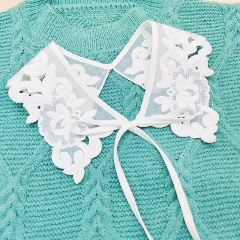 Khăn Choàng Cổ Màu Trắng Thêu Họa Tiết Hoa Lá Xinh Xắn Thời Trang Cho Nữ DIY