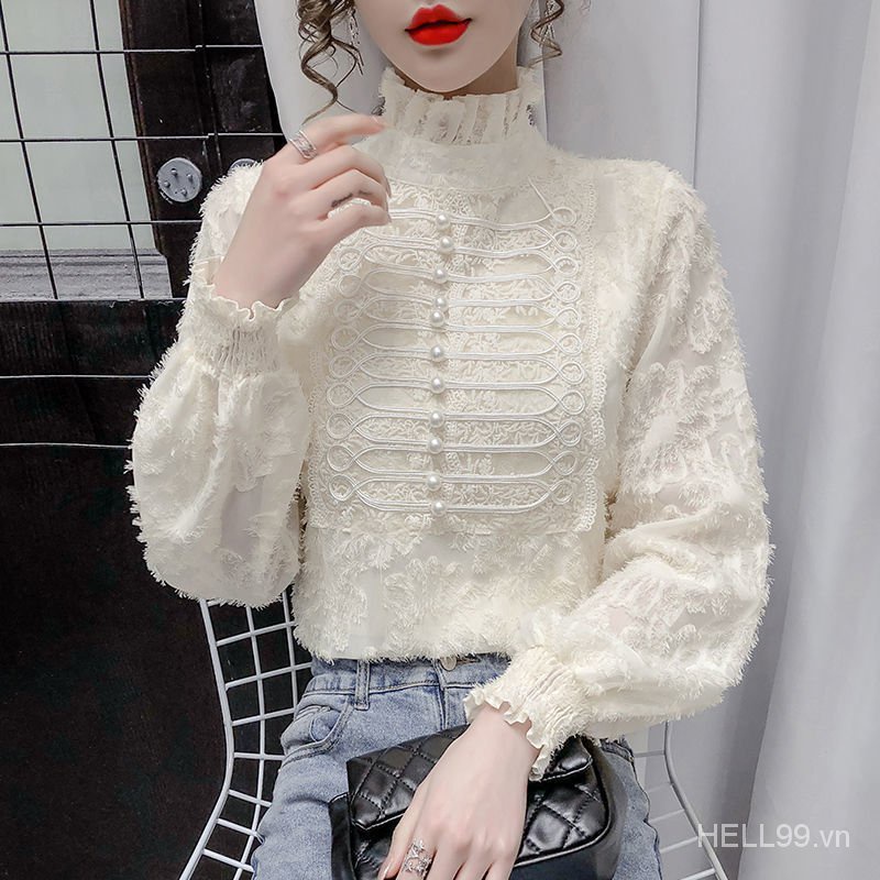 Áo cổ lọ dài tay ren thời trang thu đông cho nữ