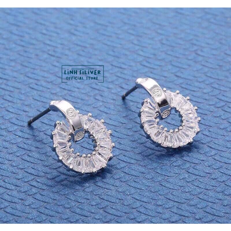 BÔNG TAI TRÒN NỮ ĐÁ GẾT CỰC XINH- KHUYÊN TAI BẠC TA