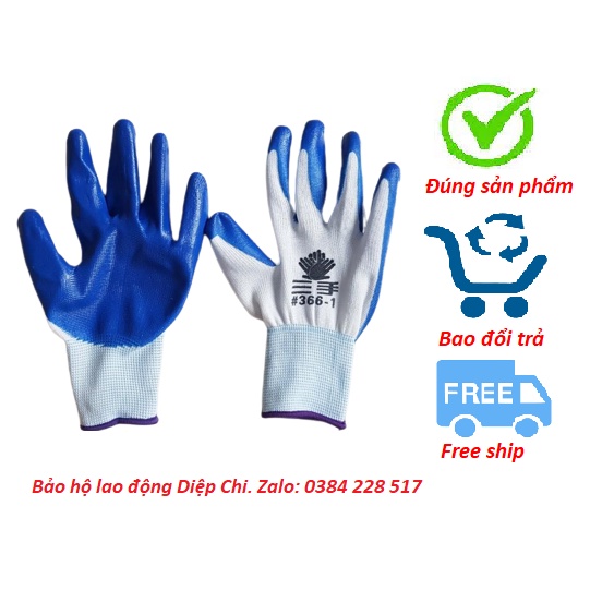 Bịch 12 đôi Găng tay bảo hộ lao động phủ cao su, chống trầy xước, chống trượt