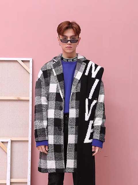 &lt;&lt;Có sẵn&gt;&gt; Áo dạ mùa đông tay dài hoạ tiết kiểu caro phong cách Hàn Quốc cho nam nữ unisex
