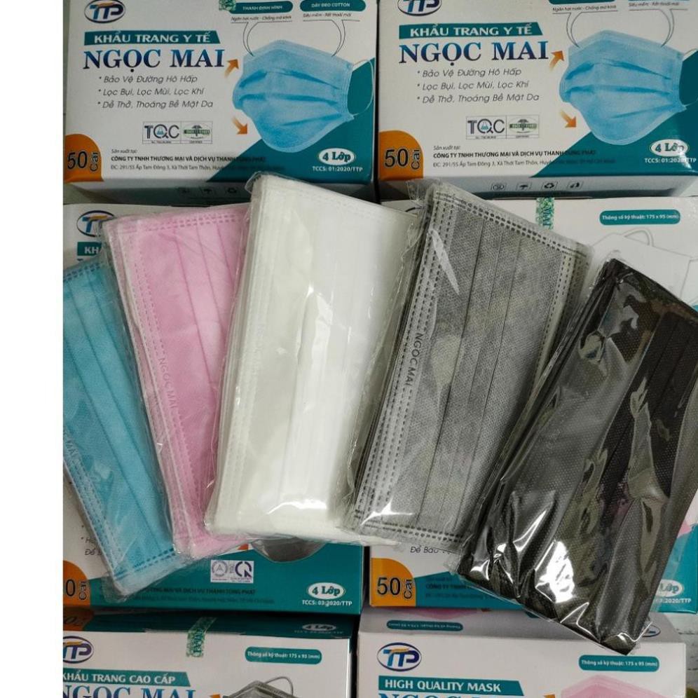 Combo 10 Hộp Khẩu Trang Y Tế Chất Lượng Cao 4 Lớp Ngọc Mai Màu Xanh, Xám Trắng, Đen, Hồng