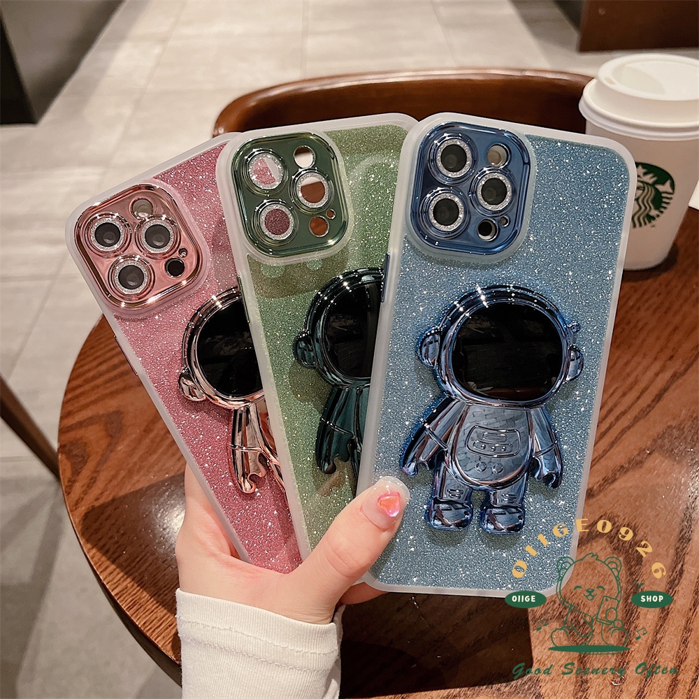 Ốp Điện Thoại Cứng Mạ Điện Họa Tiết Phi Hành Gia Có Ngăn Đựng Thẻ Và Giá Đỡ Cho Iphone 13 12 11 Pro Max Xs Max Xr 8 7Plus
